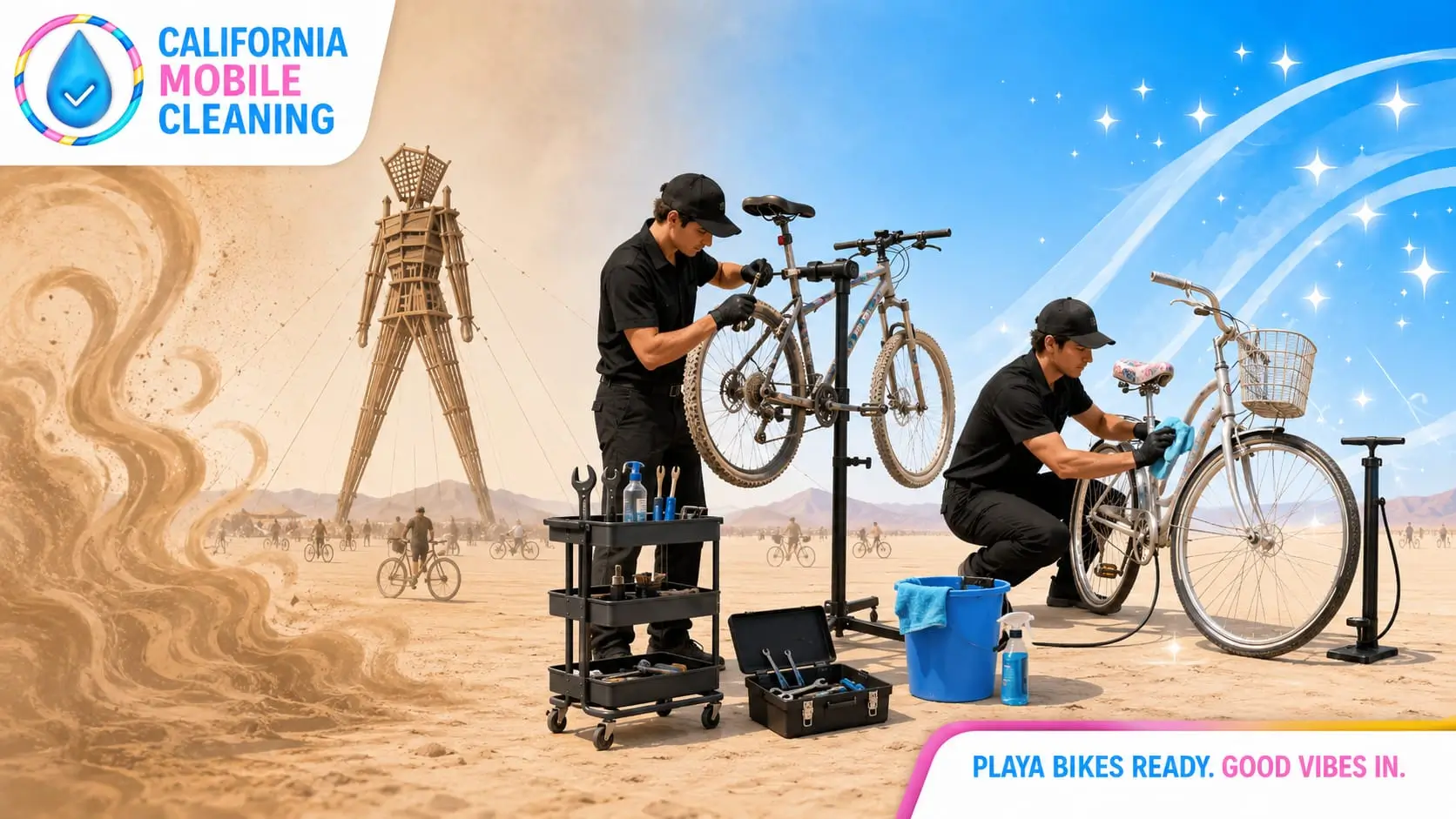 Burning Man bicycle cleaning and basic maintenance for playa dust-covered bikes