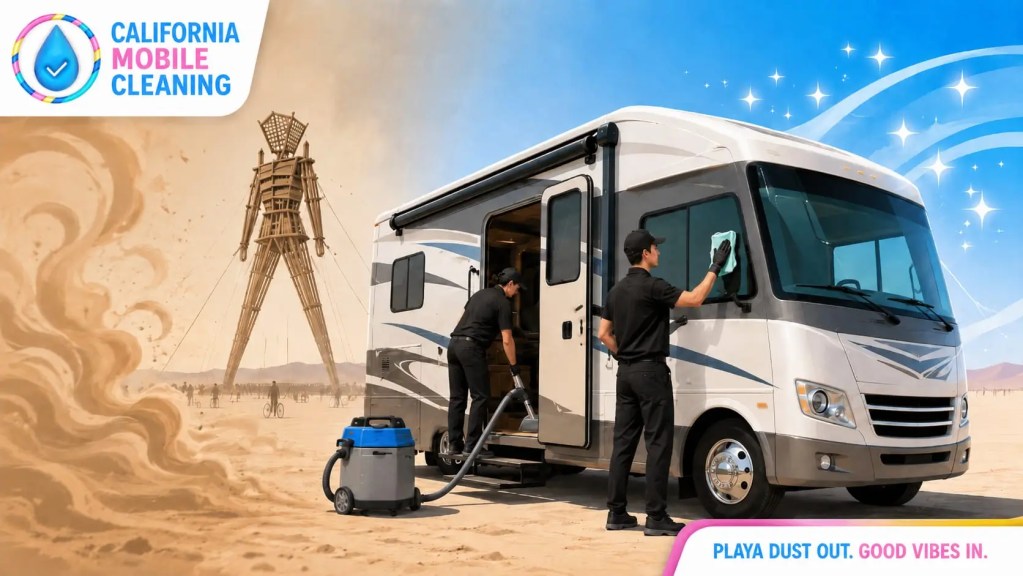 Burning Man RV deep cleaning and playa dust removal from a motorhome